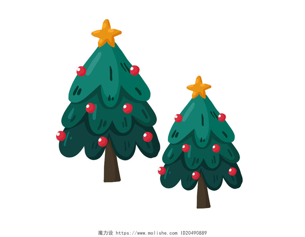 绿色手绘卡通圣诞树树木圣诞节装饰元素PNG素材